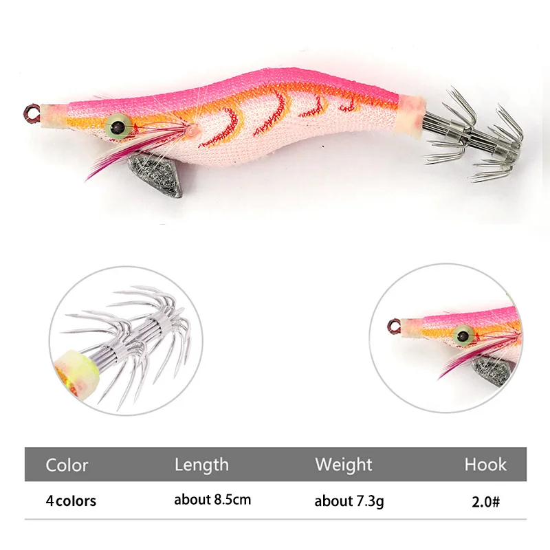 4PCS Fishing Lures Wrapped Prawn Lure Octopus Shrimp Wood Baits Squid Jig Fishing Hooks about 8.5CM 7.3G,For Outdoor Fishing
4PCS Fishing Lures Wrapped Prawn Lure Octopus Shrimp Wood Baits Squid Jig Fishing Hooks about 8.5CM 7.3G,For Outdoor Fishing
