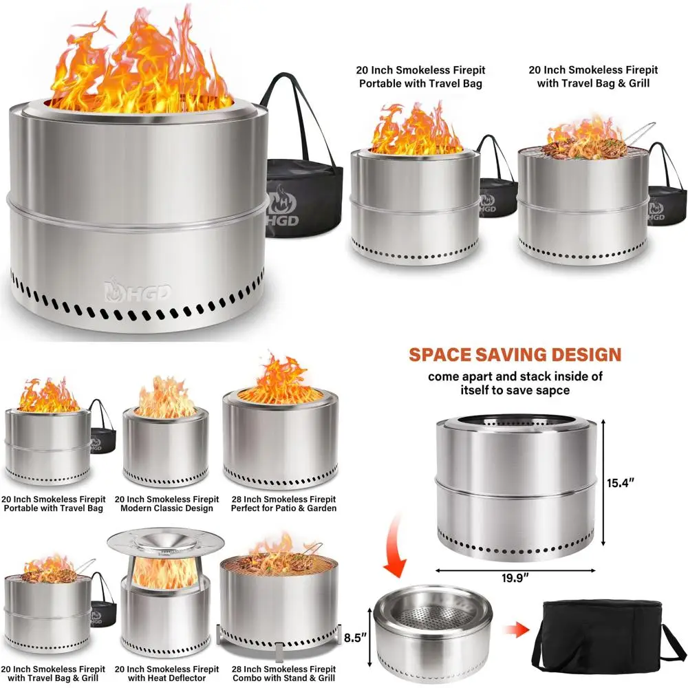 Portable Outdoor Smokeless Fire Pit, 20 Inch Diameter, Stainless Steel Wood Burning Campfire with Travel Bag, Ideal for Camping
Portable Outdoor Smokeless Fire Pit, 20 Inch Diameter, Stainless Steel Wood Burning Campfire with Travel Bag, Ideal for Camping