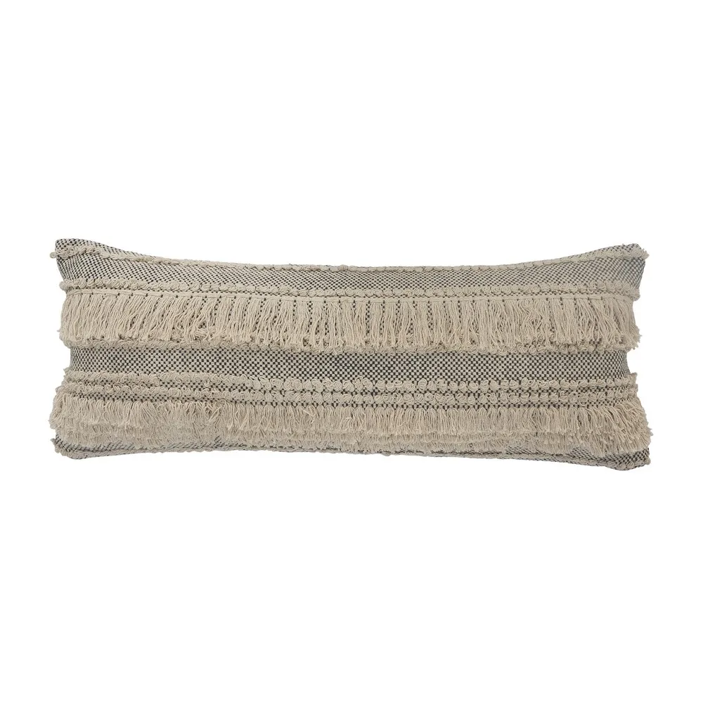 Natural black striped cotton fringed decorative lumbar pillow for adults
Natural black striped cotton fringed decorative lumbar pillow for adults