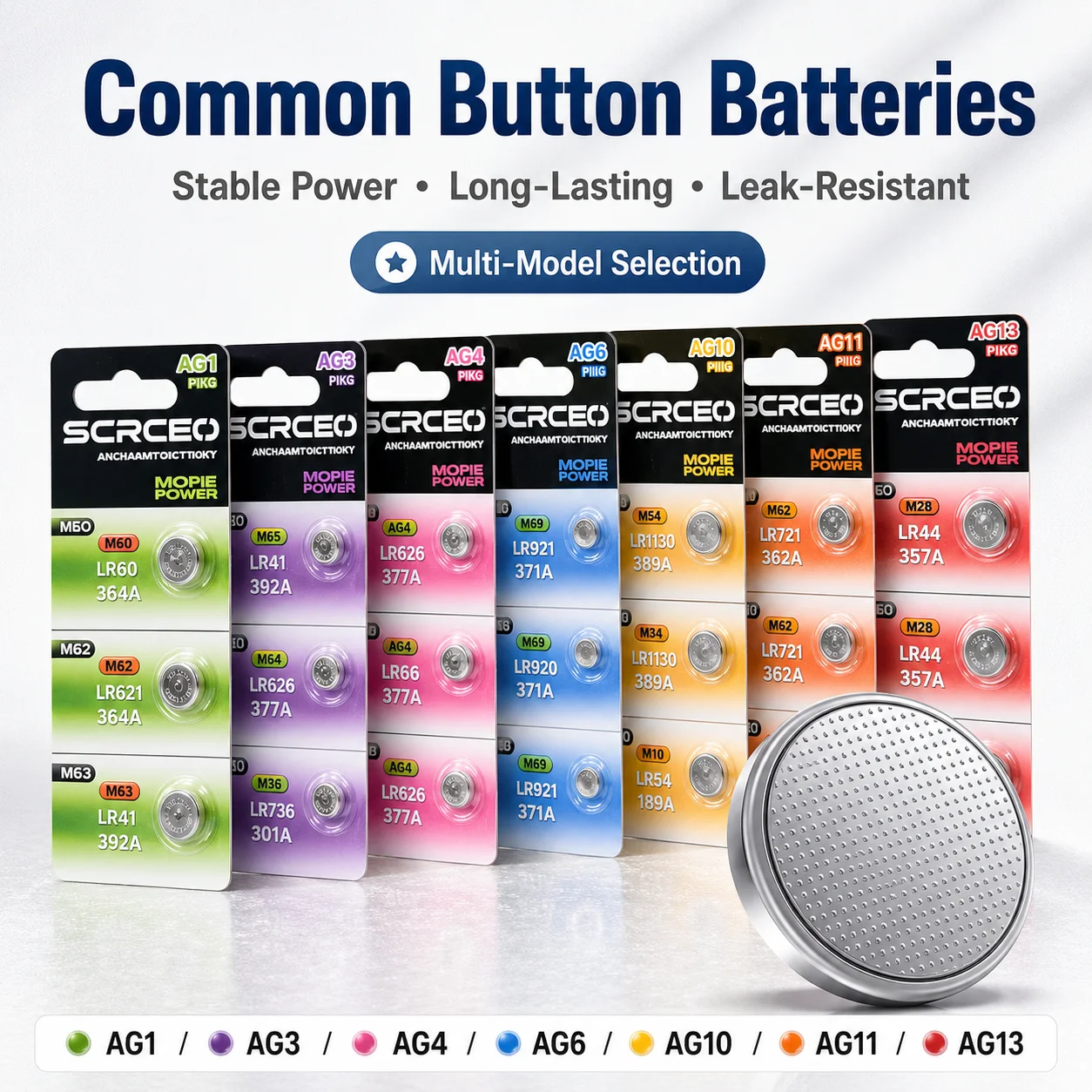 Mixed AG LR Series 1.5V Alkaline Button Coin Cell AG1 AG13 LR41 LR44 SR41 Replacement Battery for Daily Small Electronics
Mixed AG LR Series 1.5V Alkaline Button Coin Cell AG1 AG13 LR41 LR44 SR41 Replacement Battery for Daily Small Electronics