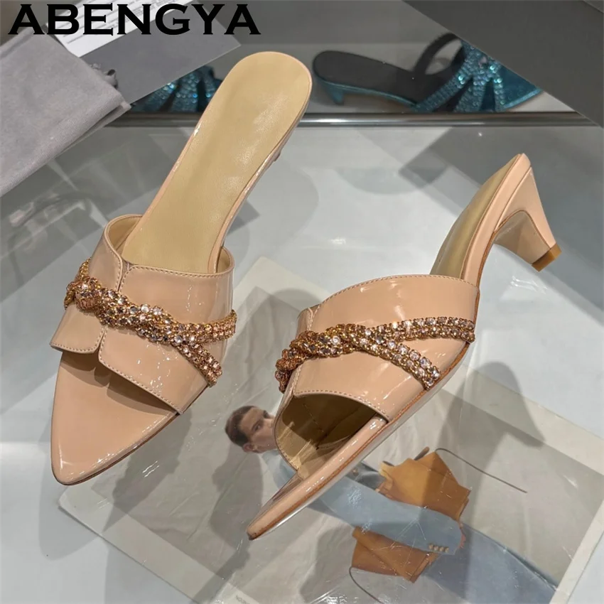 Pointy Peep Toe Kitten Heels Slippers Women Genuine Leather Mid Heel Mules Slippers Woman Summer Sexy Dress Party Shoes Mujer
Pointy Peep Toe Kitten Heels Slippers Women Genuine Leather Mid Heel Mules Slippers Woman Summer Sexy Dress Party Shoes Mujer