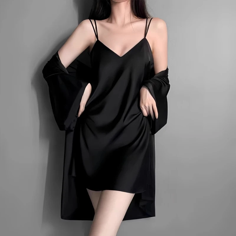 Women'S Silk Two-Piece Set With Camisole Robe,Summer Deep Color V-Backless Seductive Nightgown With Chest Pads
Women'S Silk Two-Piece Set With Camisole Robe,Summer Deep Color V-Backless Seductive Nightgown With Chest Pads