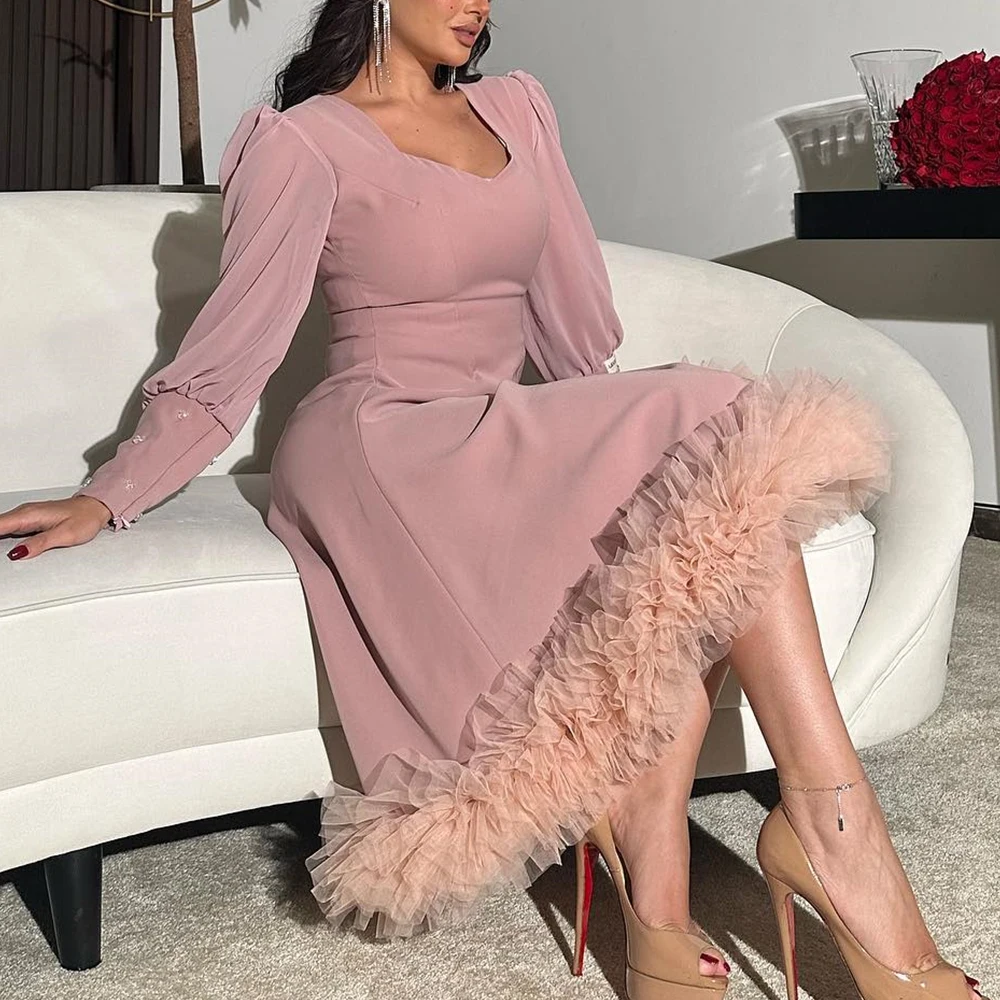 Customized Elegant Square Collar Jersey Long Sleeves Evening Dress Fashion A-Line Knee Length Celebrity Gowns Vestido De Noche
Customized Elegant Square Collar Jersey Long Sleeves Evening Dress Fashion A-Line Knee Length Celebrity Gowns Vestido De Noche