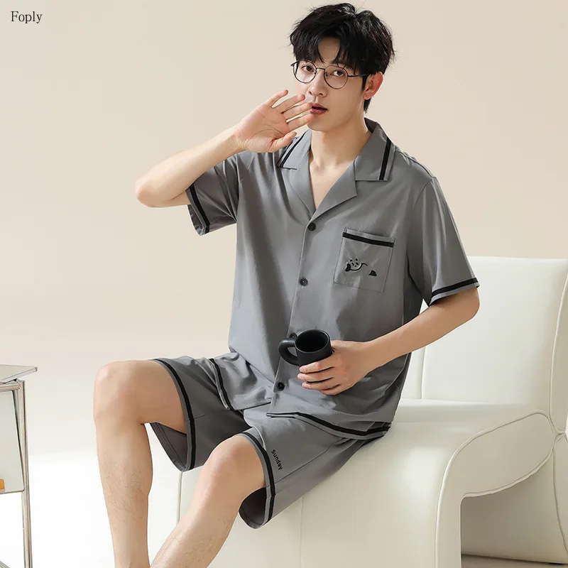 Modal Pajamas Men's Spring and Summer Loungewear Short-sleeved Man Pyjamas Cardigan Simple Casual Loose Youth Loungewear Suit
Modal Pajamas Men's Spring and Summer Loungewear Short-sleeved Man Pyjamas Cardigan Simple Casual Loose Youth Loungewear Suit