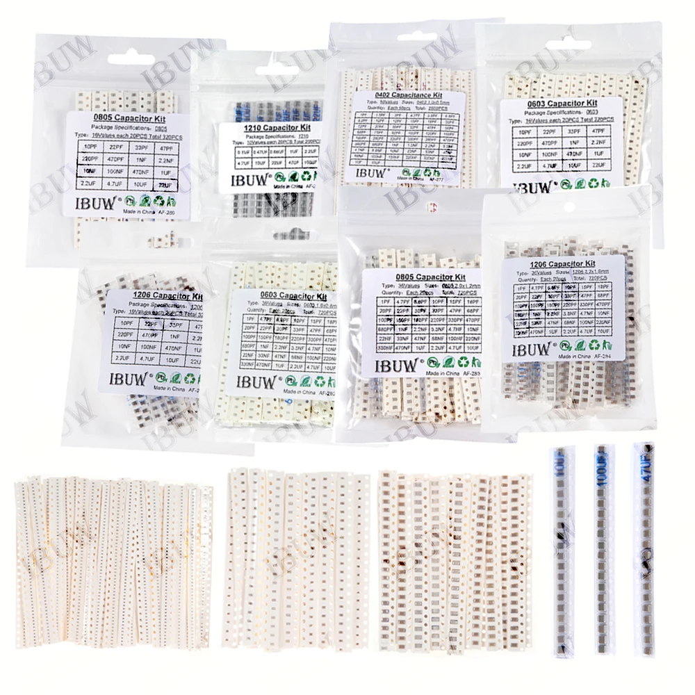 Набор керамических SMD-конденсаторов 0402 0603 0805 1206, 1 пФ - 10 мкФ, 100 пФ, 10 нФ, 100 нФ, 0.47 мкФ, 1 мкФ, размер 2.0*1.2 мм
Набор керамических SMD-конденсаторов 0402 0603 0805 1206, 1 пФ - 10 мкФ, 100 пФ, 10 нФ, 100 нФ, 0.47 мкФ, 1 мкФ, размер 2.0*1.2 мм