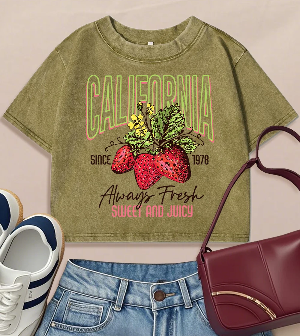 California Strawberries Artwomen Washed T-Shirt Casual Slim Cotton Tops Retro Fashion O-Neck Tee Shirt Fitness Summer T Shirts
California Strawberries Artwomen Washed T-Shirt Casual Slim Cotton Tops Retro Fashion O-Neck Tee Shirt Fitness Summer T Shirts