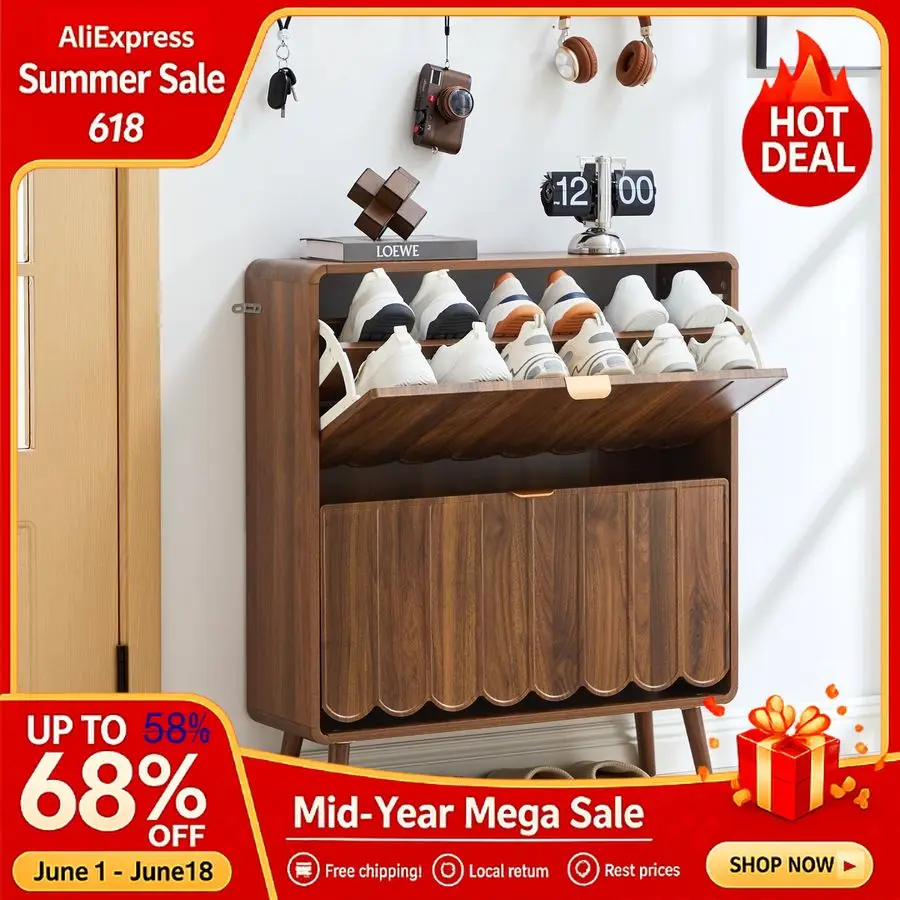 Storage Cabinet for Entryway with 2 Flip Drawers, Freestanding Narrow Wood Shoe Cabinet with Wave Panel, Hidden Sho Customizable
Storage Cabinet for Entryway with 2 Flip Drawers, Freestanding Narrow Wood Shoe Cabinet with Wave Panel, Hidden Sho Customizable