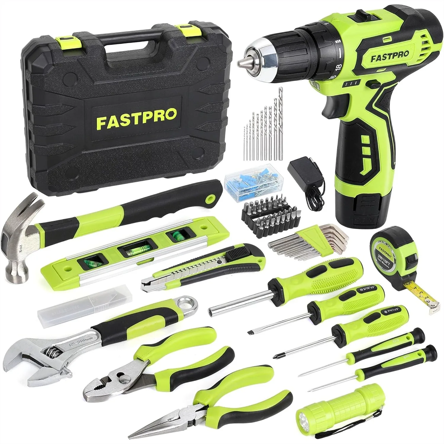 160-Piece Home Tool Kit with 12V Cordless Drill Driver, Lithium-Ion, DIY Repair Set with Storage Case
160-Piece Home Tool Kit with 12V Cordless Drill Driver, Lithium-Ion, DIY Repair Set with Storage Case