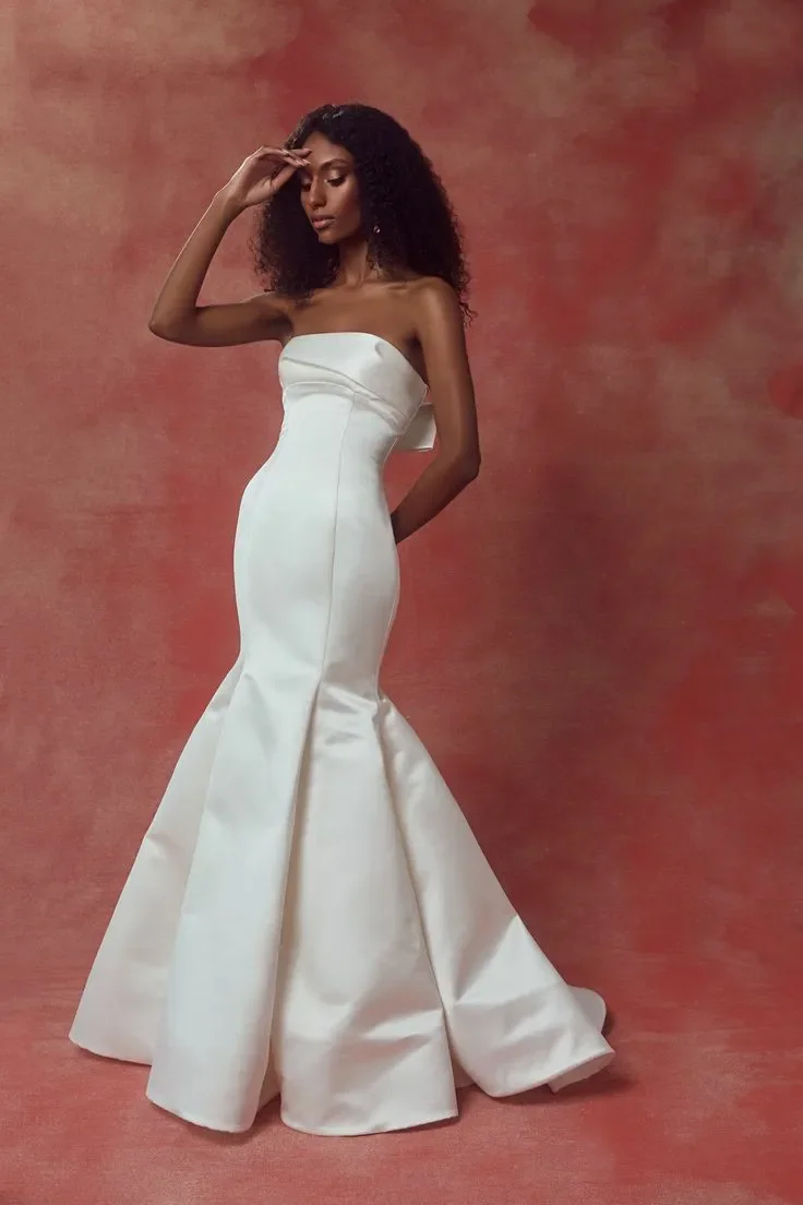 Vintage Long Strapless Wedding Dresses With Bow Mermaid Pleated Sweep Train Sleeveless Bridal Gown Vestido de novia Dresses
Vintage Long Strapless Wedding Dresses With Bow Mermaid Pleated Sweep Train Sleeveless Bridal Gown Vestido de novia Dresses