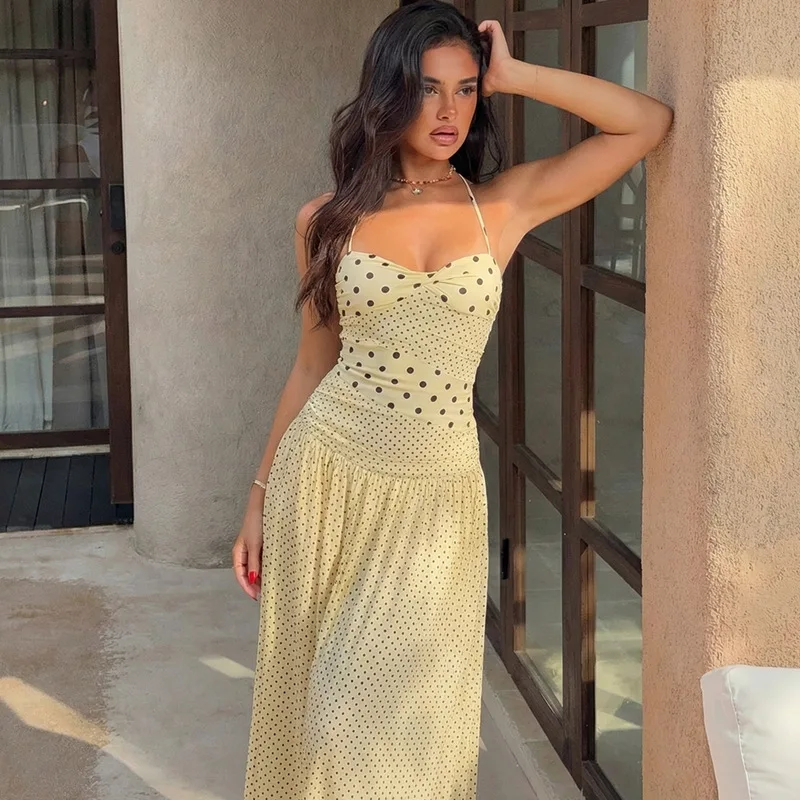 Women's Halter-Neck Backless Maxi Dress Retro Polka Dot Pleated Slim Dresses For Woman Summer Casual Sexy Party Long Dresses
Women's Halter-Neck Backless Maxi Dress Retro Polka Dot Pleated Slim Dresses For Woman Summer Casual Sexy Party Long Dresses
