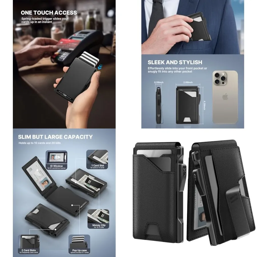 Tactical Wallet for Men Card Holder: Pop Up Card Case, Genuine Leather, Smart, RFID Blocking, Slim, Minimalist, Thin, Front Poc
Tactical Wallet for Men Card Holder: Pop Up Card Case, Genuine Leather, Smart, RFID Blocking, Slim, Minimalist, Thin, Front Poc