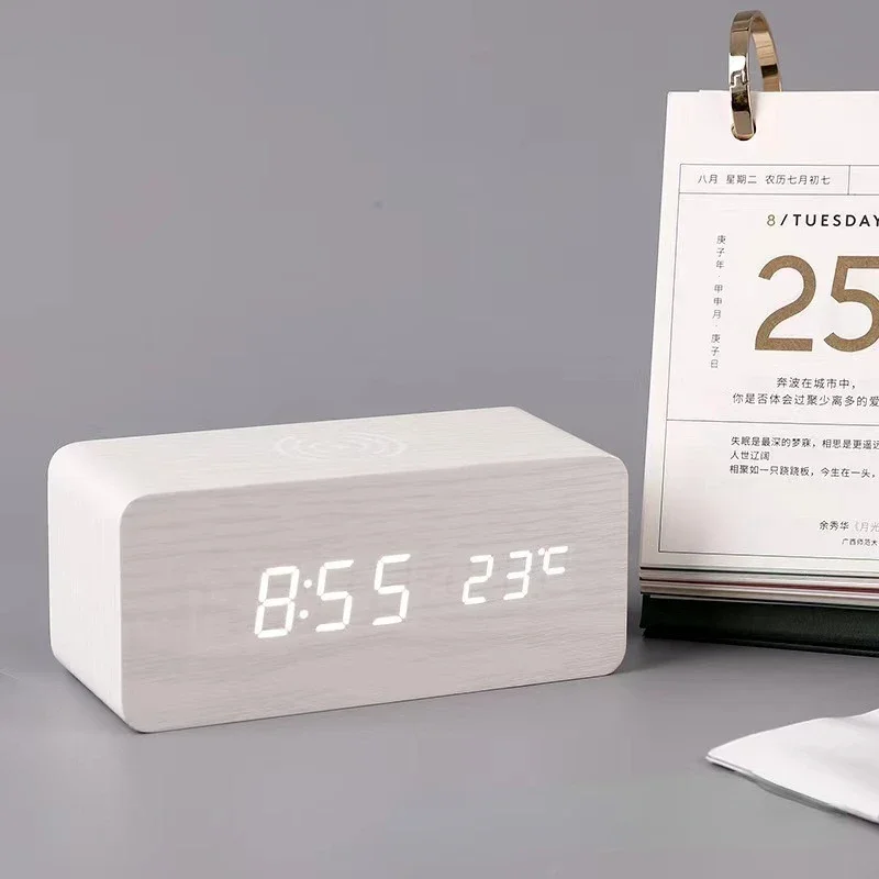 Wooden Digital Alarm Clock with Wireless Charging, LED Clock with Time, Date,Temperature, Desk Clocks for Office,Bedside Clock
Wooden Digital Alarm Clock with Wireless Charging, LED Clock with Time, Date,Temperature, Desk Clocks for Office,Bedside Clock