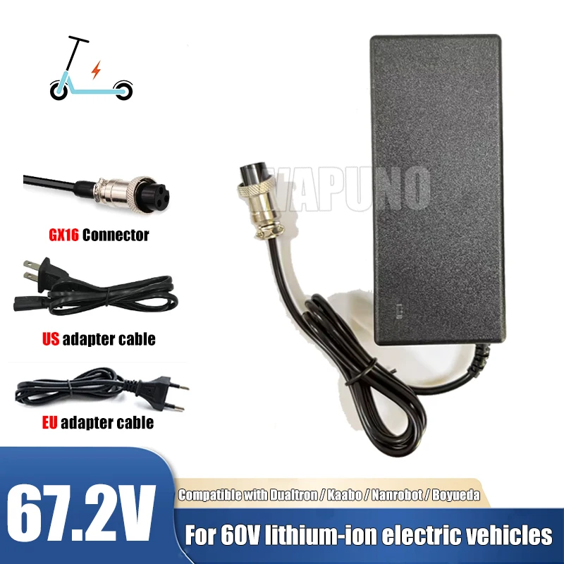 67.2V 2A Lithium Battery Charger GX16 Aviation Plug for 60V Electric Vehicles Compatible with Dualtron Kaabo Nanrobot Boyueda
67.2V 2A Lithium Battery Charger GX16 Aviation Plug for 60V Electric Vehicles Compatible with Dualtron Kaabo Nanrobot Boyueda
