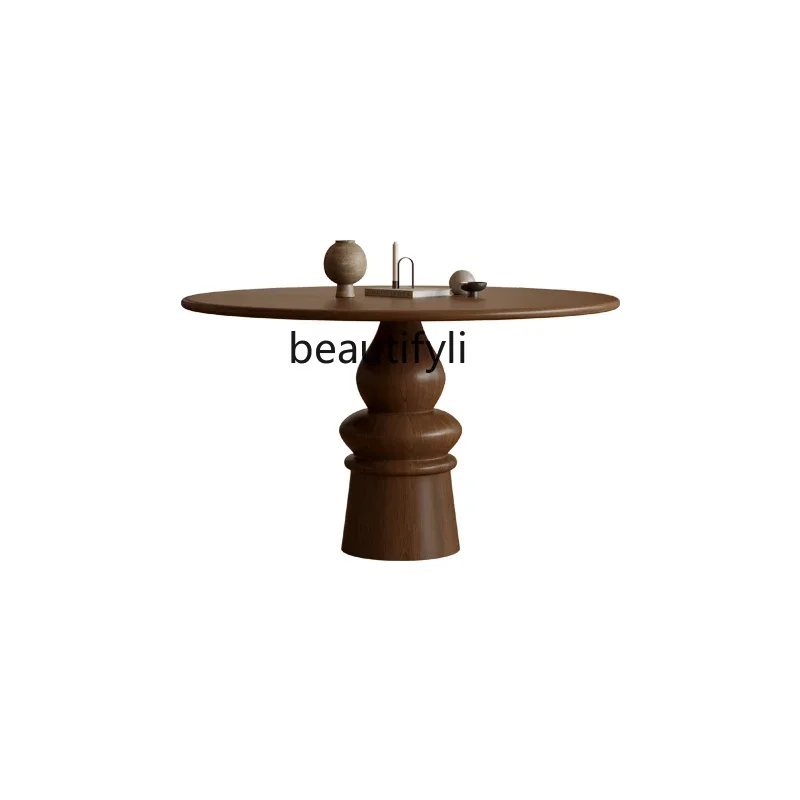 Solid wood dining table round table household walnut color creative French retro round dining table
Solid wood dining table round table household walnut color creative French retro round dining table