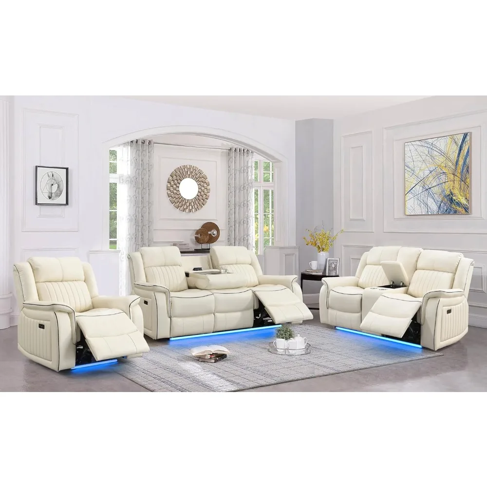 Power Reclining Sofa Set for Living Room, Upholstered Breathable Air Leather, Features Console Drop Down 3 Piece-Recliner-Sets
Power Reclining Sofa Set for Living Room, Upholstered Breathable Air Leather, Features Console Drop Down 3 Piece-Recliner-Sets