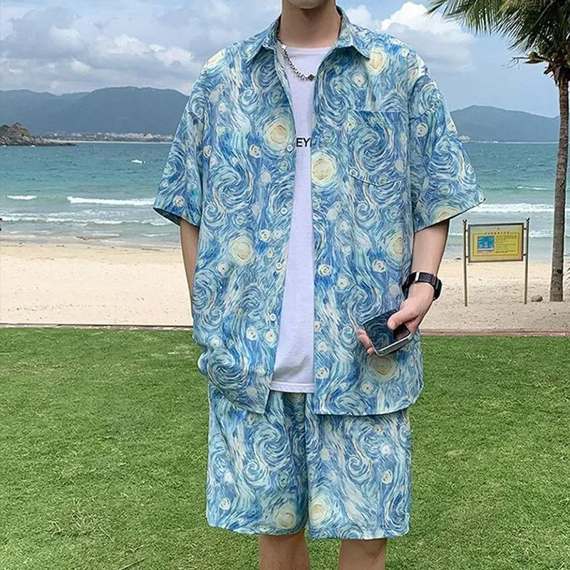 Mens Summer Beach Two Piece Set Starry Night Print Short Sleeve Shirt and Shorts
Mens Summer Beach Two Piece Set Starry Night Print Short Sleeve Shirt and Shorts