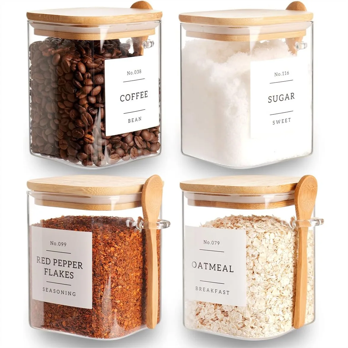 Airtight 27 oz Borosilicate Glass Food Storage Containers Set of 4 with Bamboo Lids, Spoons & 132 Labels for Coffee Tea Sugar
Airtight 27 oz Borosilicate Glass Food Storage Containers Set of 4 with Bamboo Lids, Spoons & 132 Labels for Coffee Tea Sugar