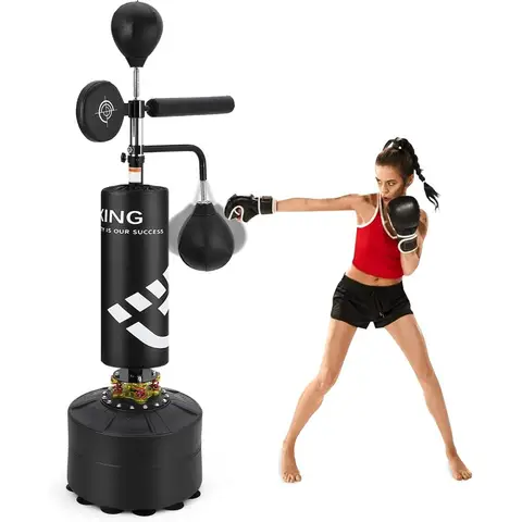 5 in 1 Adjustable Height Punching Bag with Stand for Adult Heavy Boxing Training Includes 360 Relax Bar Hitting Target 2 Speed