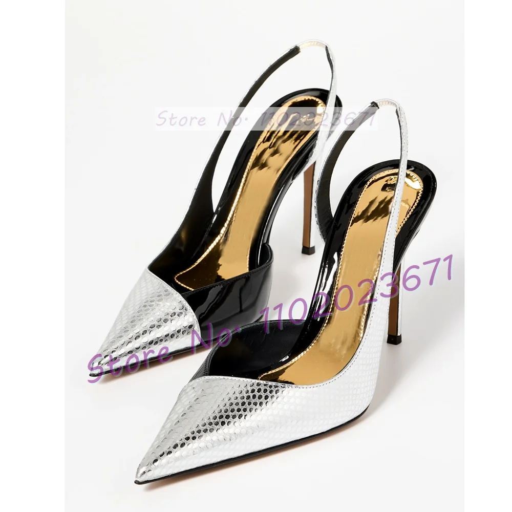 Two-tone Pointy Toe Slingback Sandals Women Trendy Silver Snake Print Mixed Color Shoes Female High Heels Patchwork Sandals
Two-tone Pointy Toe Slingback Sandals Women Trendy Silver Snake Print Mixed Color Shoes Female High Heels Patchwork Sandals