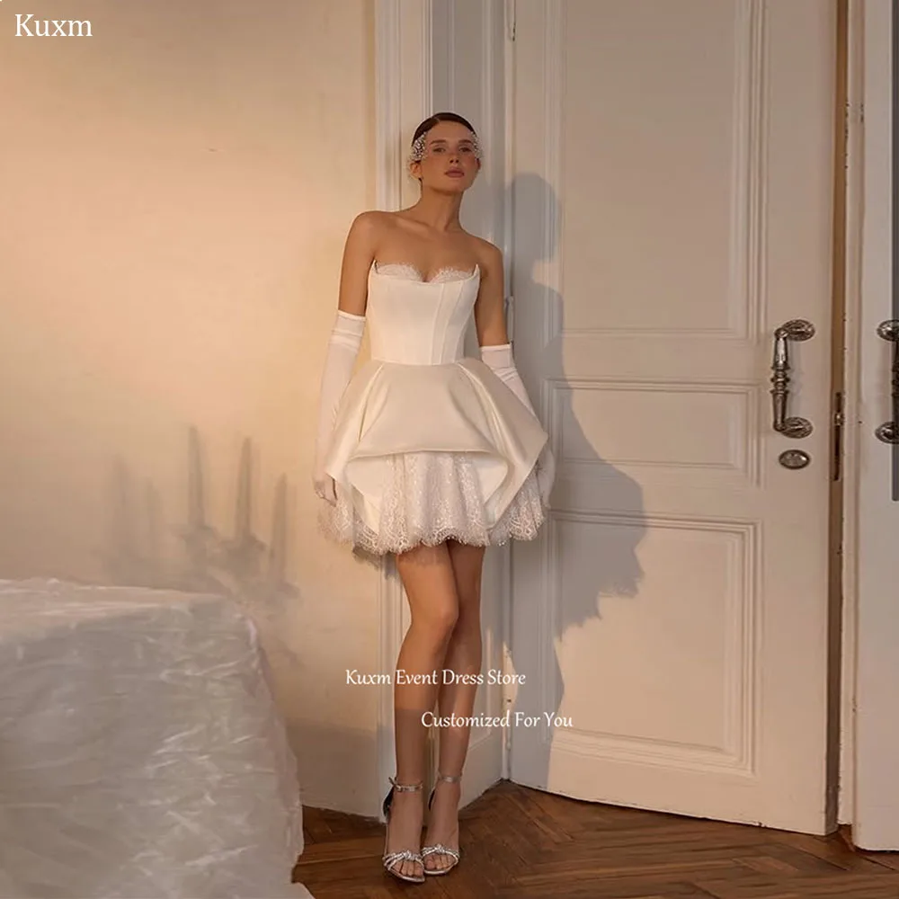 Kuxm White Sweetheart Satin Wedding Dress Sleeveless Bridal Gown Above Knee Length Lace Appliques Vestido De Novia Customized
Kuxm White Sweetheart Satin Wedding Dress Sleeveless Bridal Gown Above Knee Length Lace Appliques Vestido De Novia Customized