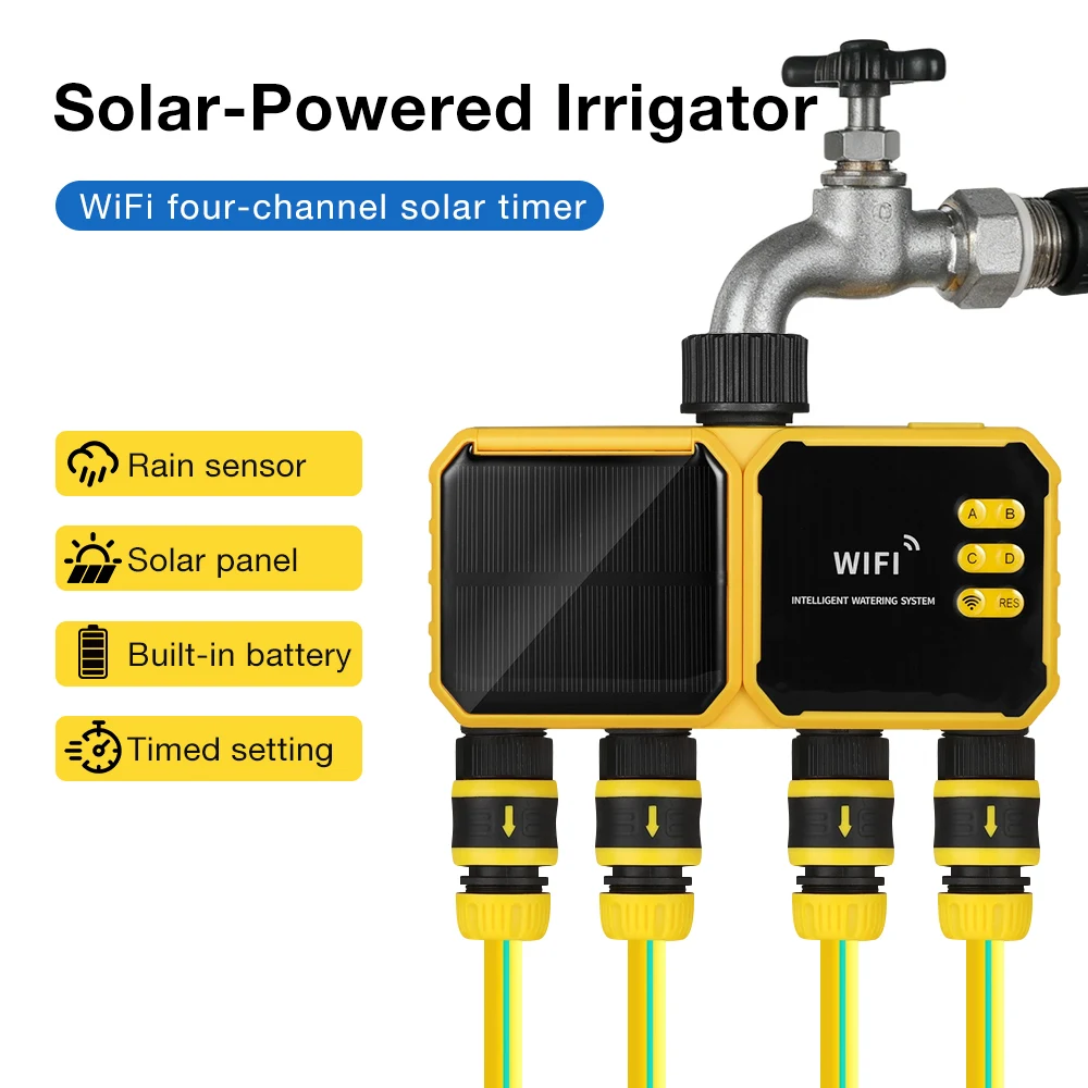Solar Irrigation Watering System WiFi Smart Automatic Water Timer Sprinkle Faucet Hose Programmer for Garden Yard 1/2/4 Outlets
Solar Irrigation Watering System WiFi Smart Automatic Water Timer Sprinkle Faucet Hose Programmer for Garden Yard 1/2/4 Outlets