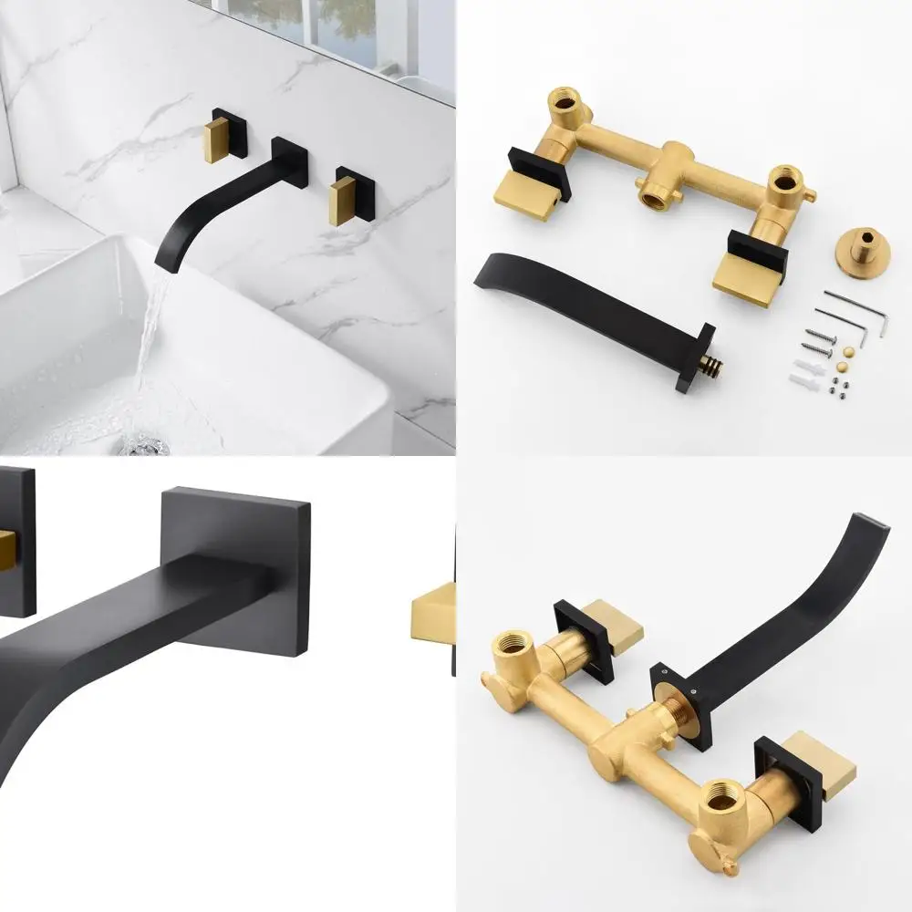 Black and Gold Dual-Handle Wall-Mounted Lavatory Faucet with Rough-In Valve for Bathroom Sink
Black and Gold Dual-Handle Wall-Mounted Lavatory Faucet with Rough-In Valve for Bathroom Sink