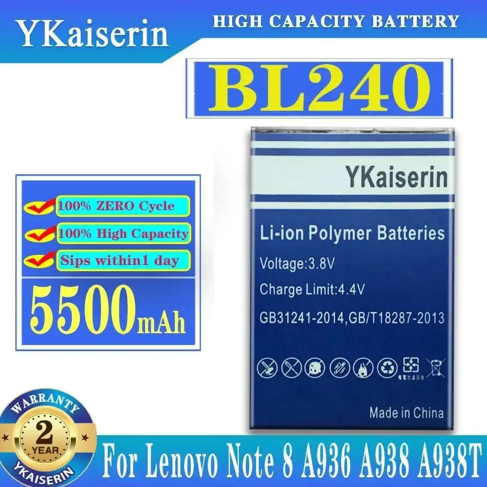 For Lenovo Note 8 A936 A938 A938T Mobile Phone Battery BL240 Environmentally Friendly 5500Mah
For Lenovo Note 8 A936 A938 A938T Mobile Phone Battery BL240 Environmentally Friendly 5500Mah