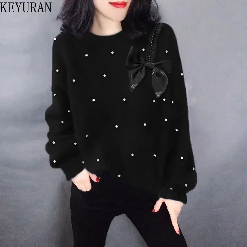 Black Beading Bow Knitted Sweater Women's Pullover 2022 Autumn Winter New Round Neck Long Sleeve Loose Sweaters Woman Pull Femme
Black Beading Bow Knitted Sweater Women's Pullover 2022 Autumn Winter New Round Neck Long Sleeve Loose Sweaters Woman Pull Femme