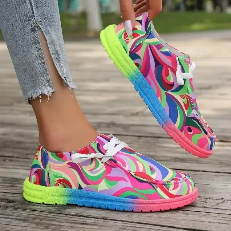 Women Ethnic Rainbow Canvas Shoes Autumn New Casual Daily Ladies Flat Shoes Round Toe Multi-Color Print Lace-up Sneakers
Women Ethnic Rainbow Canvas Shoes Autumn New Casual Daily Ladies Flat Shoes Round Toe Multi-Color Print Lace-up Sneakers