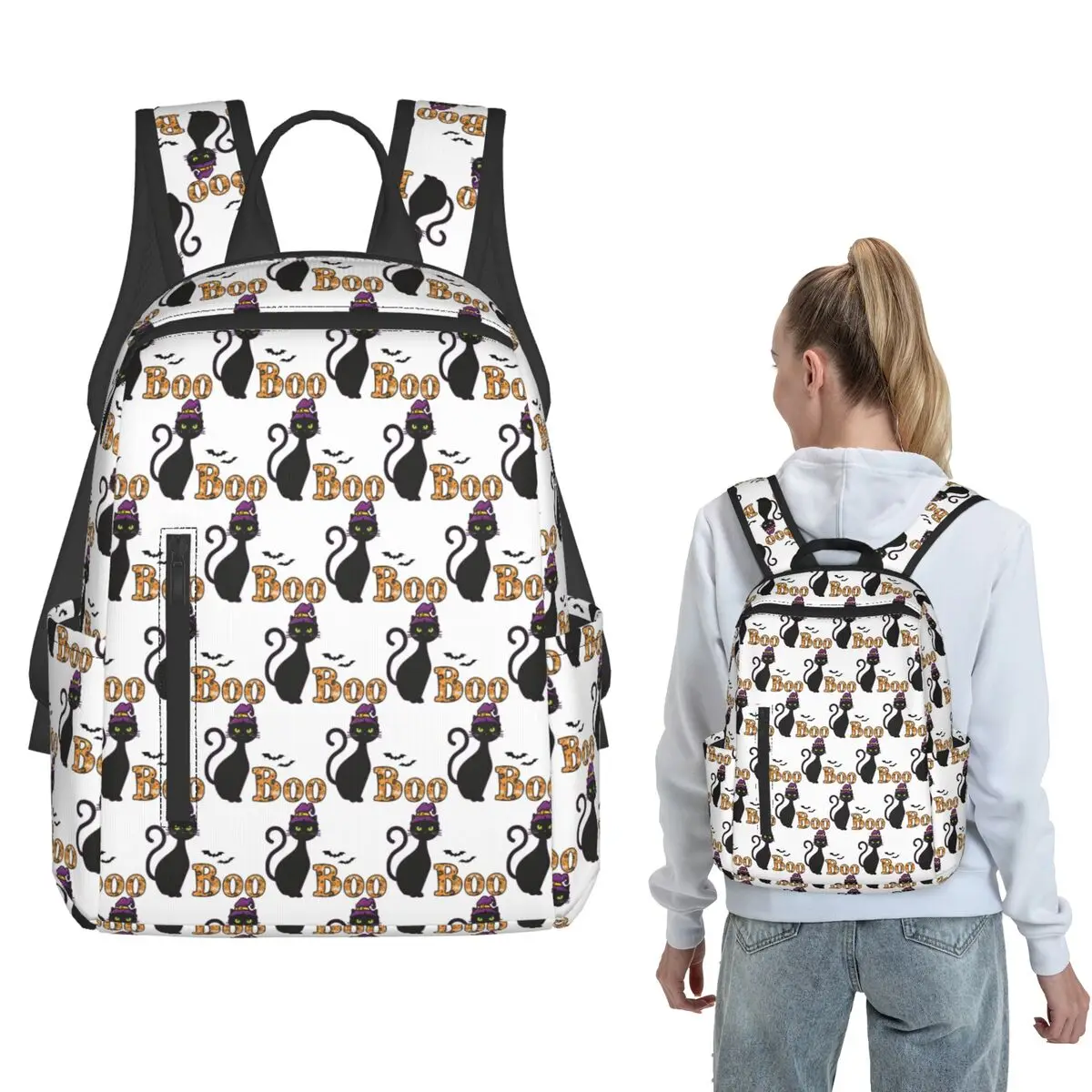 Black Cat Boo Halloween Backpack Daypack Boys Girls BookBag School Bag Shoulder Bags for Men Women
Black Cat Boo Halloween Backpack Daypack Boys Girls BookBag School Bag Shoulder Bags for Men Women