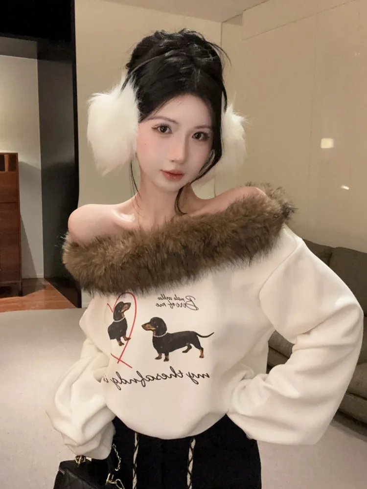 Retro American Dog Print Patchwork Long Sleeve Slim Fit Shoulder Exposure Design Loose Style Women's Sweatshirt City Walk Ski...
Retro American Dog Print Patchwork Long Sleeve Slim Fit Shoulder Exposure Design Loose Style Women's Sweatshirt City Walk Ski...