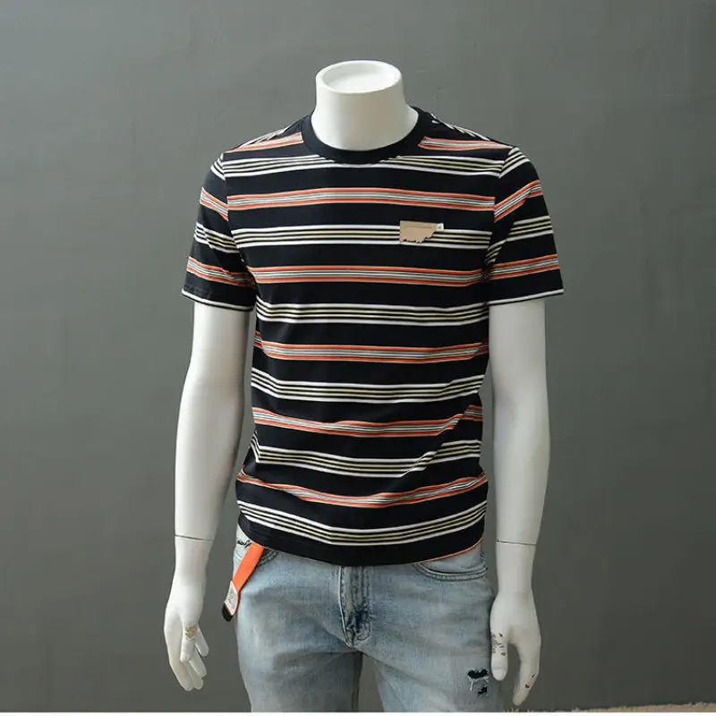2024 Summer New Men's Striped Printed Crew Neck Spliced Casual All-match Comfortable Slim Trendy T-shirt Short Sleeve Tops
2024 Summer New Men's Striped Printed Crew Neck Spliced Casual All-match Comfortable Slim Trendy T-shirt Short Sleeve Tops