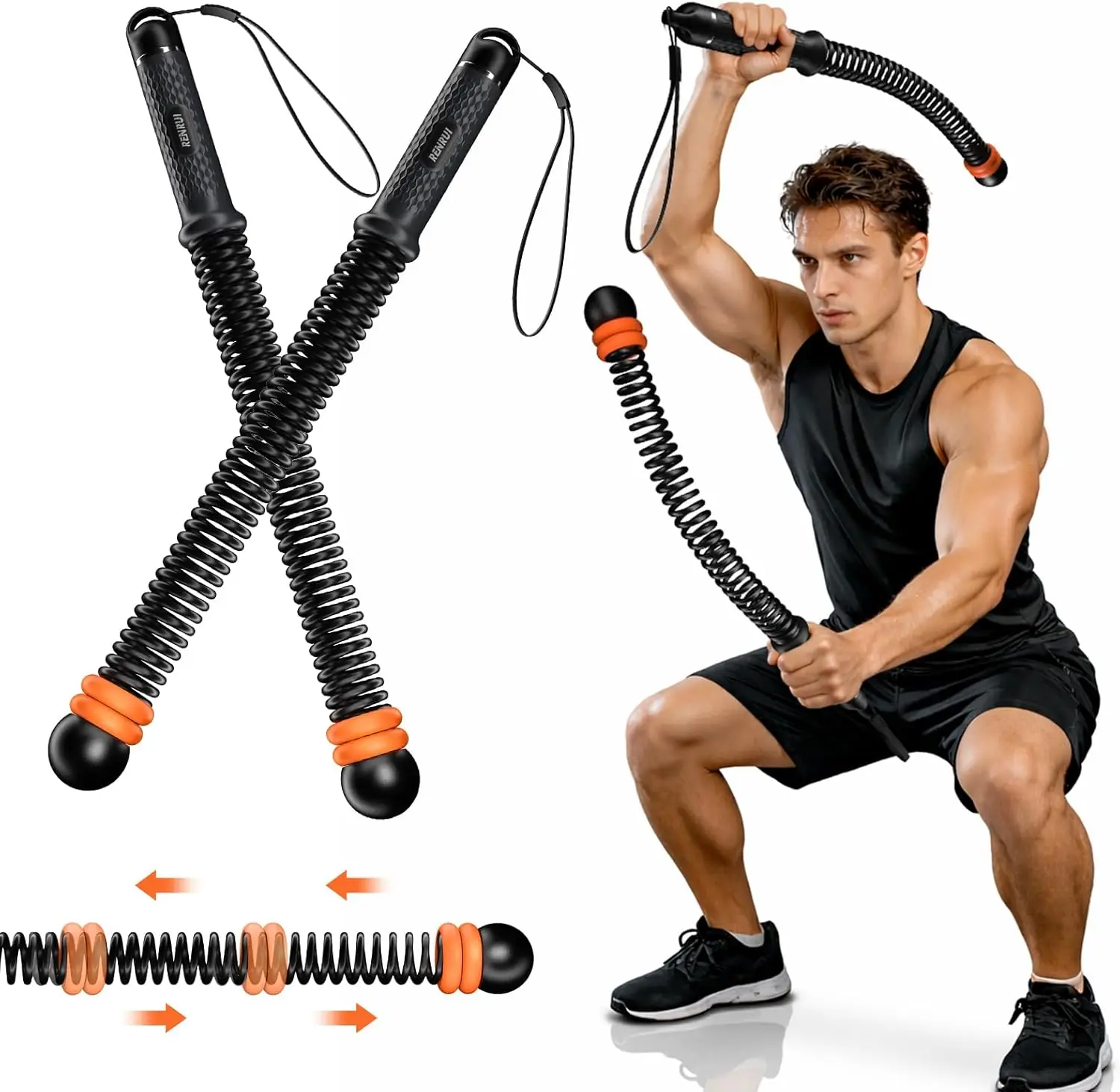 Portable Cordless Battle Ropes with Adjustable Resistance - Home Gym Workout Equipment for Strength & Cardio, Orange & Black
Portable Cordless Battle Ropes with Adjustable Resistance - Home Gym Workout Equipment for Strength & Cardio, Orange & Black