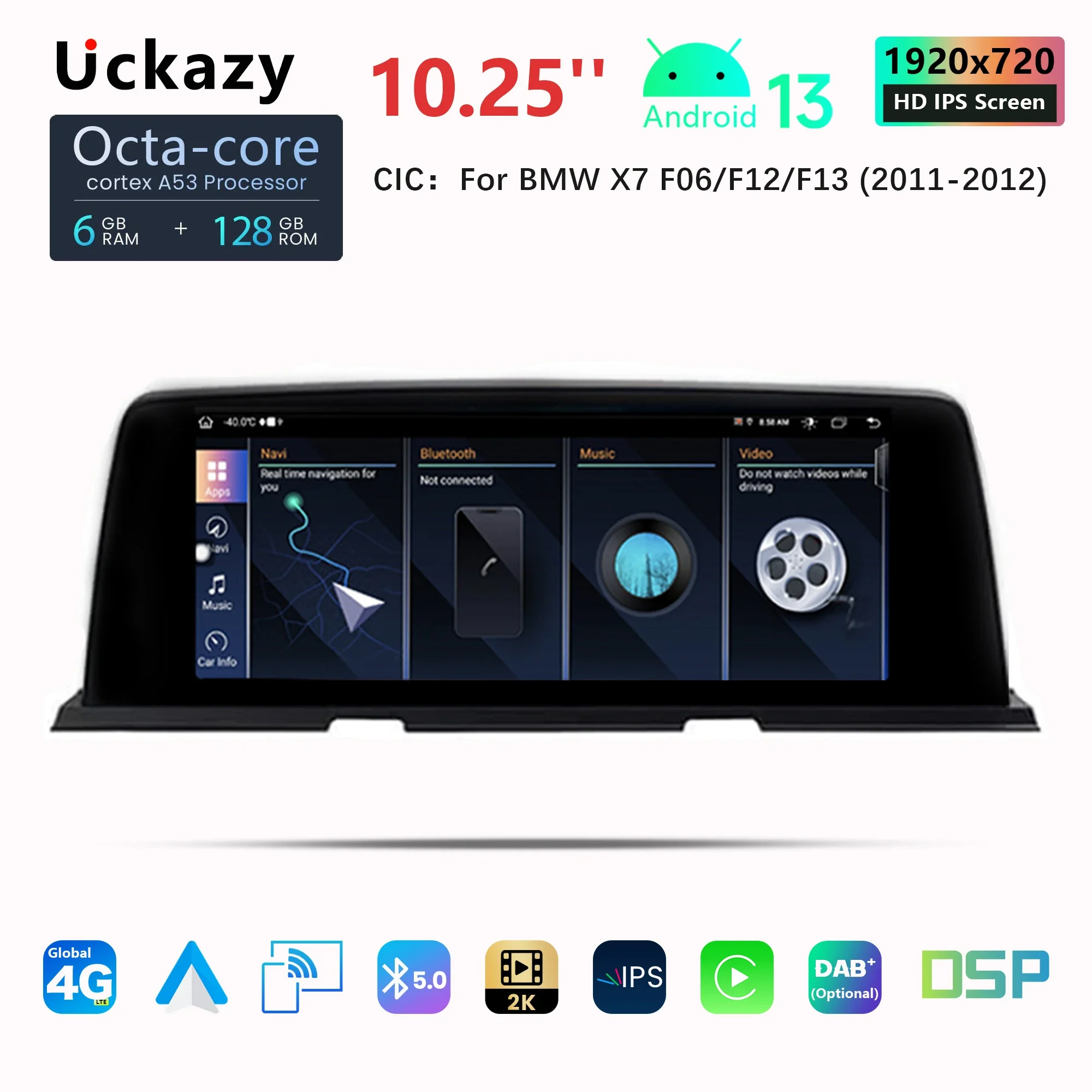 Автомобильная Мультимедийная система, автомагнитола на Android 13, с экраном 10,25 дюйма, GPS, 4G DSP, для BMW 6Series F06 F12 F13 CIC NBT
Автомобильная Мультимедийная система, автомагнитола на Android 13, с экраном 10,25 дюйма, GPS, 4G DSP, для BMW 6Series F06 F12 F13 CIC NBT