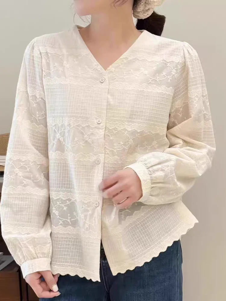 Ele V-Ne Embroidered Long Sve Women's irt Spring Autumn Base Layer Faionable Top Cotton French Sle irt
Ele V-Ne Embroidered Long Sve Women's irt Spring Autumn Base Layer Faionable Top Cotton French Sle irt