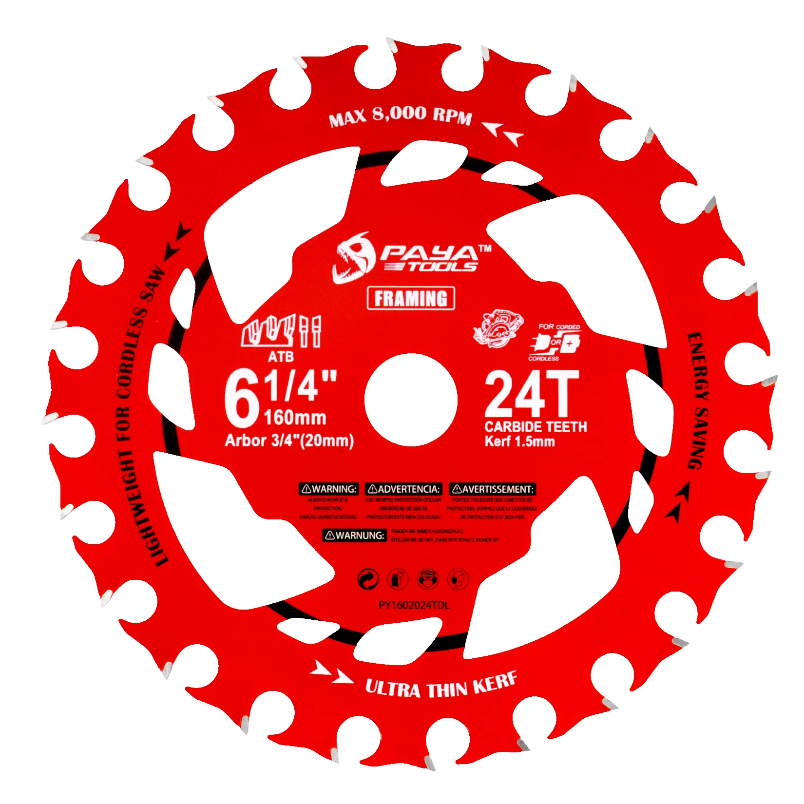 PAYA Light Farming Circular Saw Blades for Cordless Saws 6-1/4" 24T Energy Efficient for Cutting Wood Plywood Hardwood Softwood
PAYA Light Farming Circular Saw Blades for Cordless Saws 6-1/4" 24T Energy Efficient for Cutting Wood Plywood Hardwood Softwood