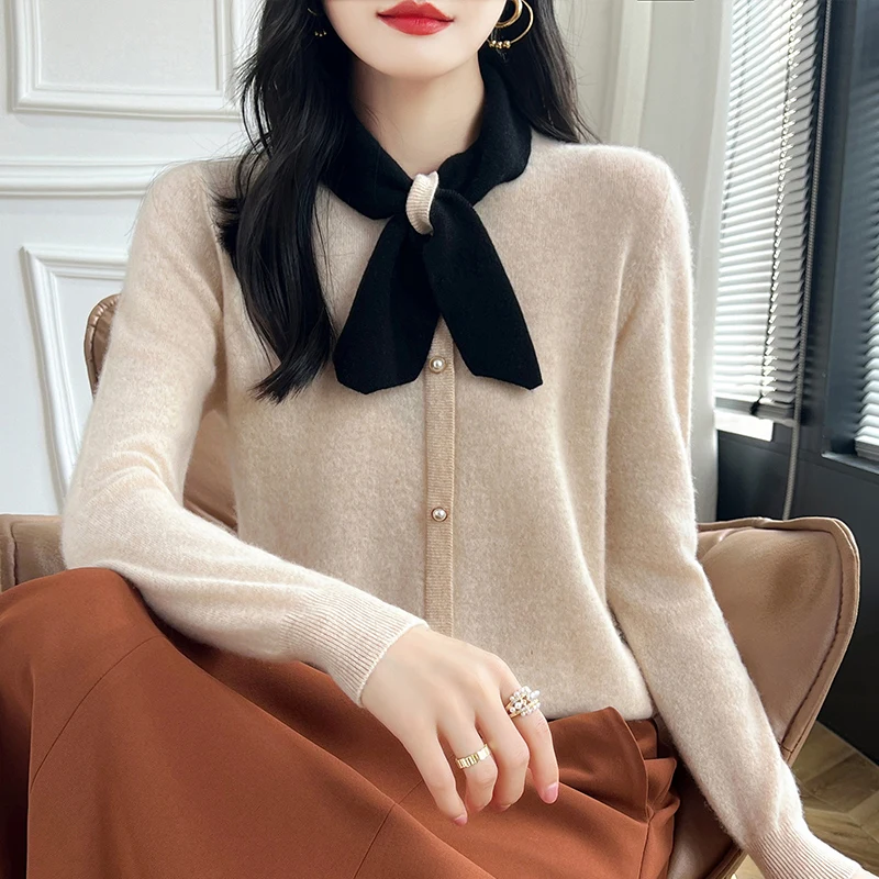 Fashion Bow-Collar 100% Merino Wool Sweater Cashmere Pullover Long Sleeves Jumper Solid Color Casual Soft Clothing Tops
Fashion Bow-Collar 100% Merino Wool Sweater Cashmere Pullover Long Sleeves Jumper Solid Color Casual Soft Clothing Tops