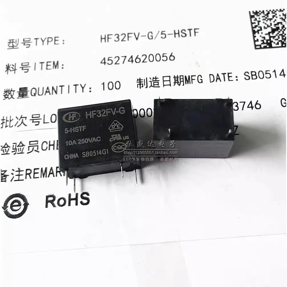 (10pcs) HF32FV-G-5-HSTF 5VDC set normally open 4-pin 10A250VAC original relay
(10pcs) HF32FV-G-5-HSTF 5VDC set normally open 4-pin 10A250VAC original relay