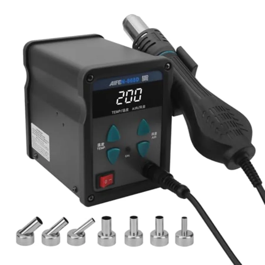 868D Hot Air Rework Station 700W Digital Display High Power with 7 Hot Air Nozzles Adjustable temperature and Air Volume, Autom
868D Hot Air Rework Station 700W Digital Display High Power with 7 Hot Air Nozzles Adjustable temperature and Air Volume, Autom
