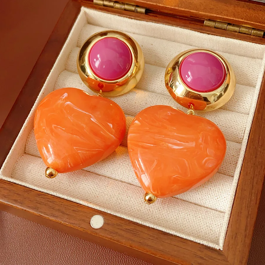 Mediaeval Retro Women's Orange Resin Round Heart Dangle Earrings Round Geometic Smudging Pendant Earring Statement Party Jewelry
Mediaeval Retro Women's Orange Resin Round Heart Dangle Earrings Round Geometic Smudging Pendant Earring Statement Party Jewelry