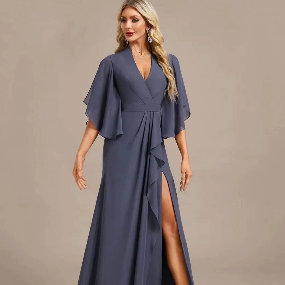 Customized V Neck Mother of Bride Dresses Elegant Flare Sleeves Chiffon Split Simple Vintage Formal Wedding Party Dresses
Customized V Neck Mother of Bride Dresses Elegant Flare Sleeves Chiffon Split Simple Vintage Formal Wedding Party Dresses