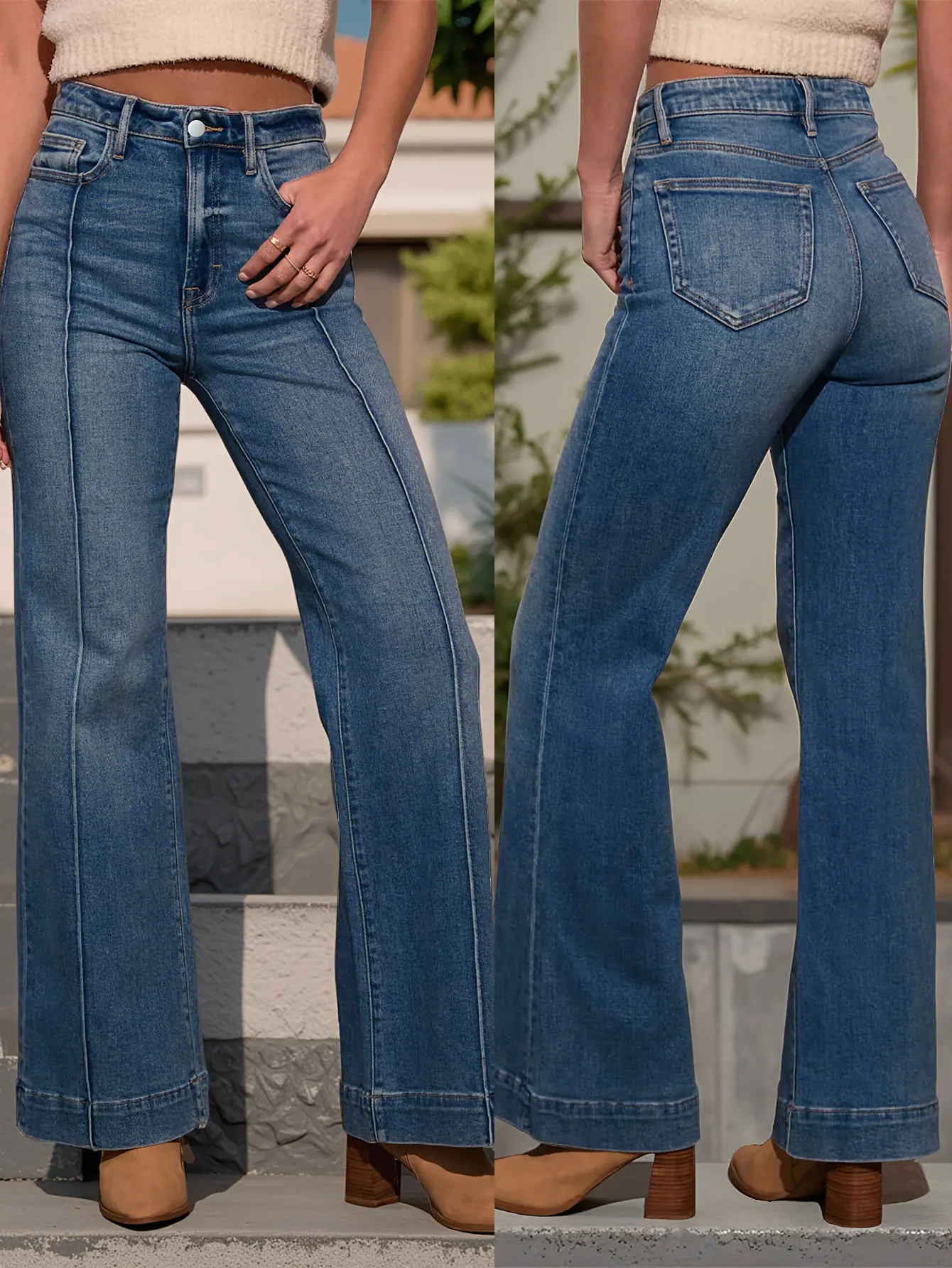 Autumn dark blue high waist wide leg women's jeans stretch denim fabric button placket autumn fashion all-match women's jeans
Autumn dark blue high waist wide leg women's jeans stretch denim fabric button placket autumn fashion all-match women's jeans