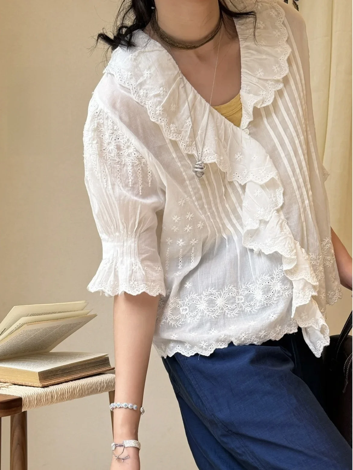 Elegant White Cotton Shirt with Embroidered Heavy Work Hollow Flowers And Lace by HEIDD for Women Breathable Summer 2026
Elegant White Cotton Shirt with Embroidered Heavy Work Hollow Flowers And Lace by HEIDD for Women Breathable Summer 2026