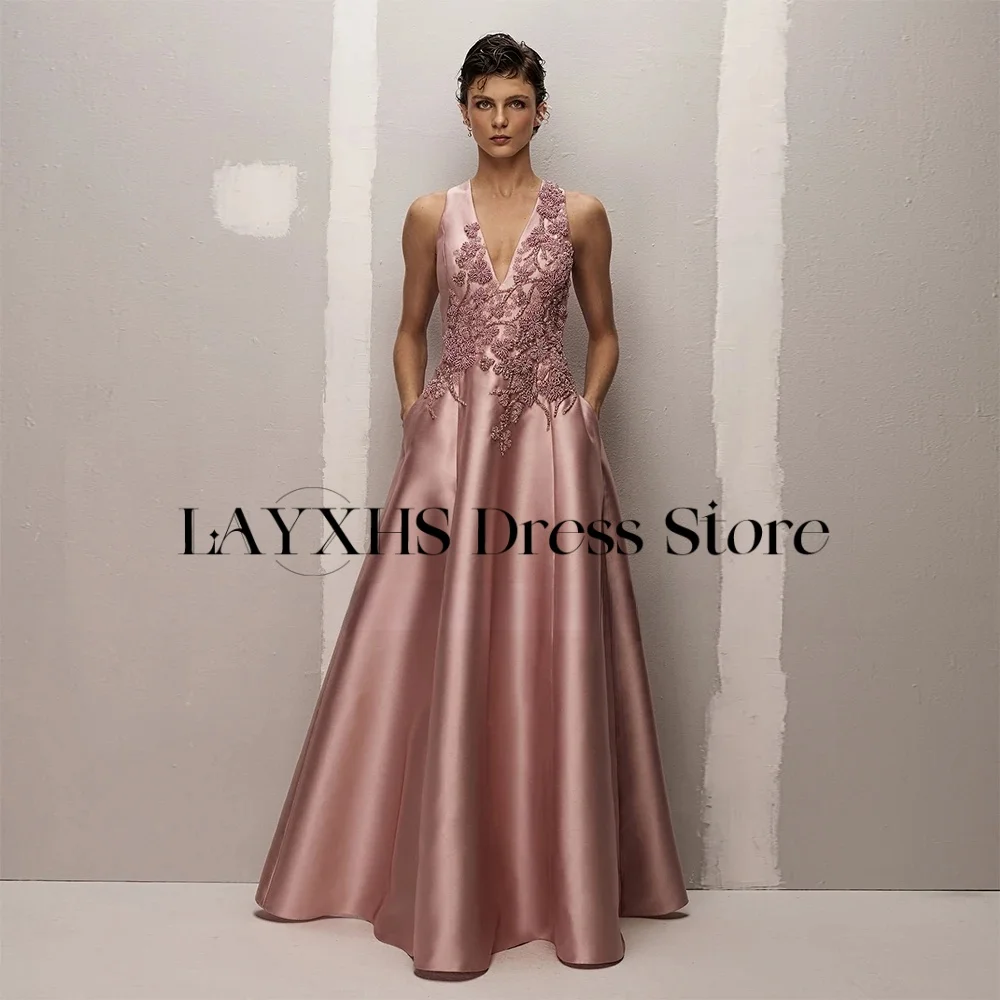 LAYXHS High Quality V-Neck Evening Dress A-Line Beaded Applique Sleeveless Prom Dress Customized فستان سهرة نسائي
LAYXHS High Quality V-Neck Evening Dress A-Line Beaded Applique Sleeveless Prom Dress Customized فستان سهرة نسائي
