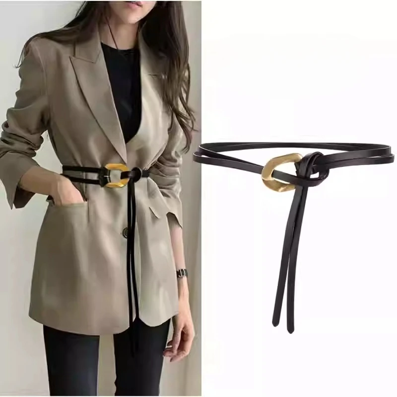 Knot Female Waist Chain Belt, Thin Real Leather Double Layer with Golden Buckle, Vintage Style Belt for Women’s Dresses
Knot Female Waist Chain Belt, Thin Real Leather Double Layer with Golden Buckle, Vintage Style Belt for Women’s Dresses