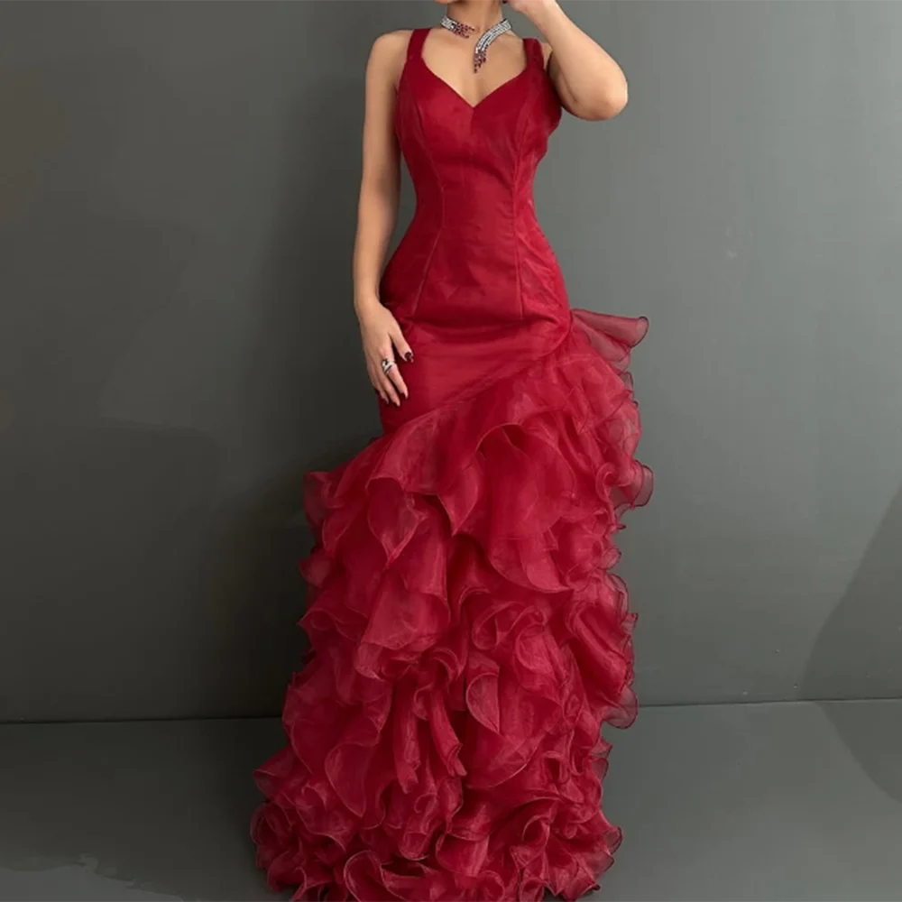 Customized V-neck mermaid Evening Dresses Backless Tiered Ruffles Sleeveless organza Prom Gown Modern Long Birthday party dress
Customized V-neck mermaid Evening Dresses Backless Tiered Ruffles Sleeveless organza Prom Gown Modern Long Birthday party dress