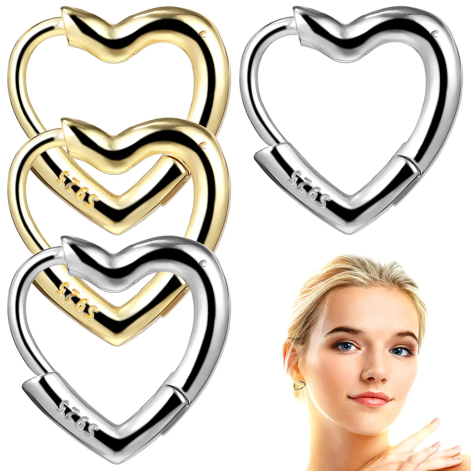 2 Pairs Heart Shaped Hoop Earrings for Women Fashion Copper Metal Jewelry Set Gifts Valentine Day Party Accessories
2 Pairs Heart Shaped Hoop Earrings for Women Fashion Copper Metal Jewelry Set Gifts Valentine Day Party Accessories