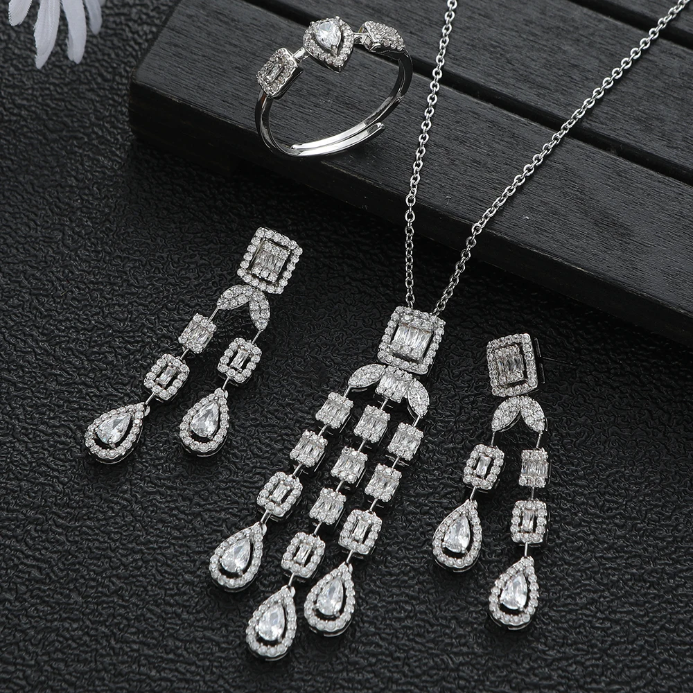 New Luxury Square Waterdrop Tassel Cubic Zircon Engagement Dubai Naija Bridal Finger Rings Necklace Earring Jewelry Set S467
New Luxury Square Waterdrop Tassel Cubic Zircon Engagement Dubai Naija Bridal Finger Rings Necklace Earring Jewelry Set S467