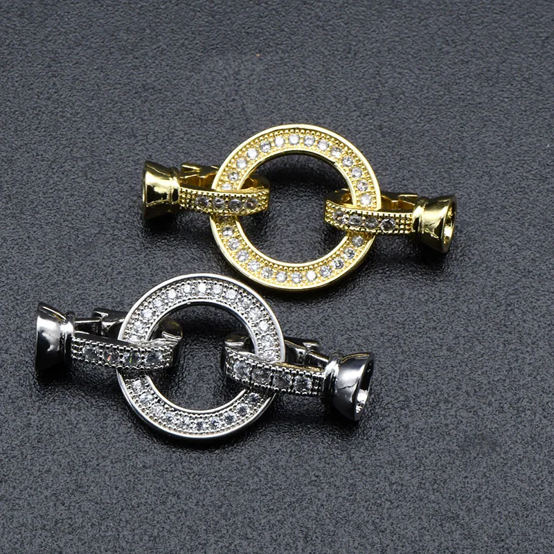High Quality Silver Gold Plated Copper CZ Paved Circle Connector Clasp for Women Necklace Making
High Quality Silver Gold Plated Copper CZ Paved Circle Connector Clasp for Women Necklace Making