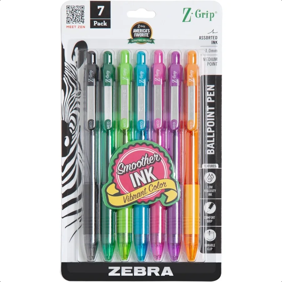 ZGrip Retractable Ballpoint Pen SmoothFlowing Assorted Fashion Colors 1.0mm Medium Point School plies Teacher plies and Office
ZGrip Retractable Ballpoint Pen SmoothFlowing Assorted Fashion Colors 1.0mm Medium Point School plies Teacher plies and Office